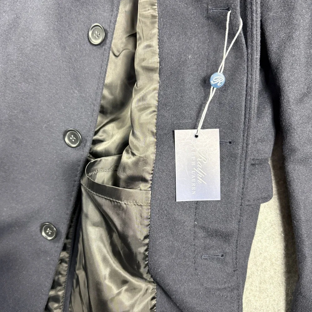 Ralph Lauren Overcoat Mens 46 Navy Wool  Cashmere Blend Jacket 3 Buttons Luxury